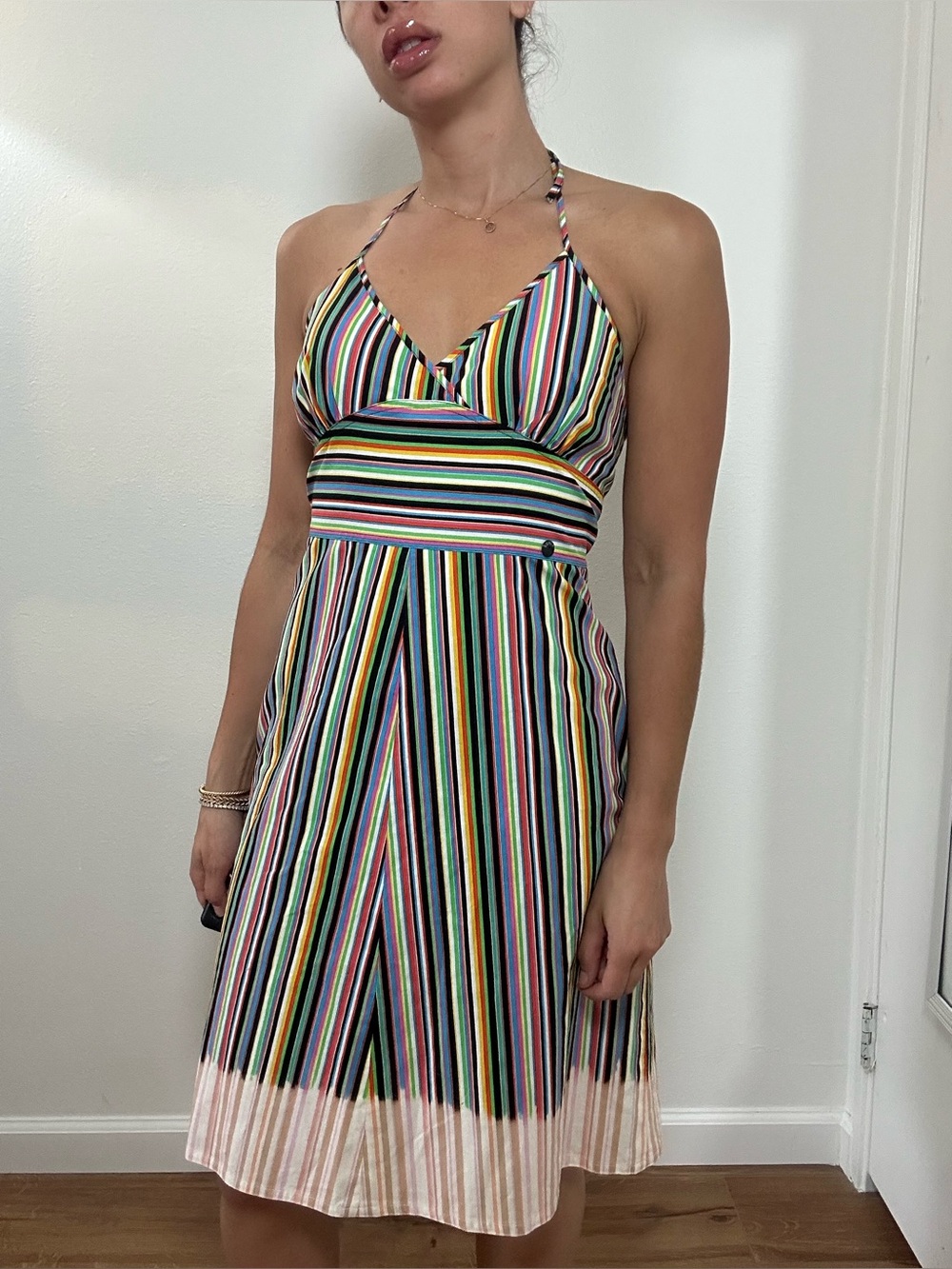 Sonia Rykiel Vintage 70's Striped Halter Cotton Midi Dress in Multicolor Size S